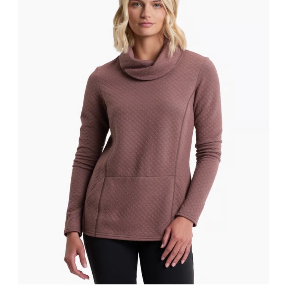 KUHL Athena Pullover — Alpenrose Mauve Quilted Cowl Neck | Small